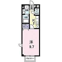 ニューエルディム横山 2階1Kの間取り