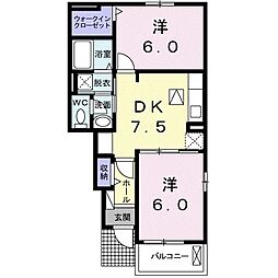 カーサ・セレーノ1 2DKの間取図画像