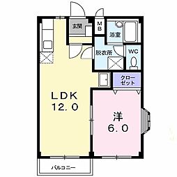 エルディムロックスプリングＡ 2階1LDKの間取り