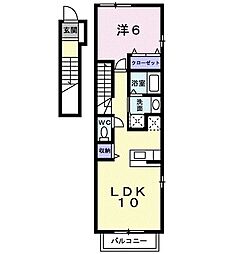 メルベーユ・ヴィラ 2階1LDKの間取り