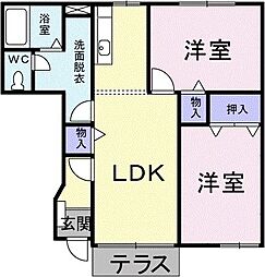 ニュークレールメゾンＡ 1階2LDKの間取り
