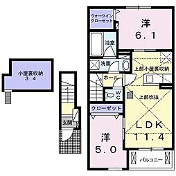 カステルールＡ 2階2LDKの間取り