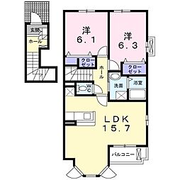サンライト・プリティーB 2LDKの間取図画像