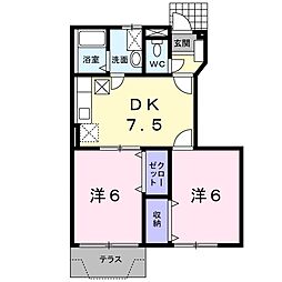 ソーレ・レヴァンテ　Ｂ 1階2DKの間取り