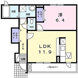 メゾン花水木　I 1階1LDKの間取り