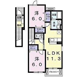 ピュア・フォレストI 2階2LDKの間取り