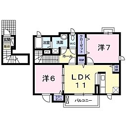 メルシーI 2階2LDKの間取り