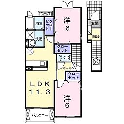 フォレスト　ハナミズキＢ 2階2LDKの間取り