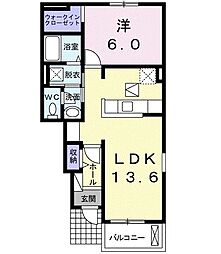 パディ−　フィ−ルドＡ 1階1LDKの間取り