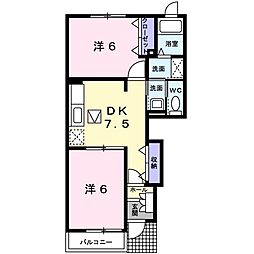サンビレッジ里岸II棟 1階2DKの間取り