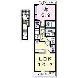 プリムローズ 2階1LDKの間取り
