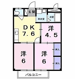 シティハイツ萩Ｂ棟 2階3DKの間取り