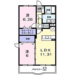 アヴェニ−ル・Ｋ　参番館 1階2LDKの間取り