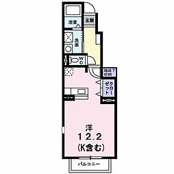 リヴァーヒルズK:1 ワンルームの間取図画像