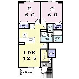 ジェルメ・エストVI 1階2LDKの間取り