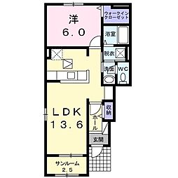 ブランドール西館A 1LDKの間取図画像
