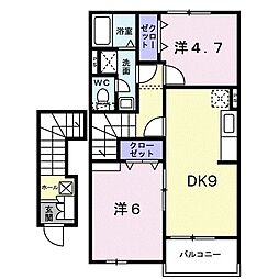 カーサ・フィオーレI 2階2DKの間取り