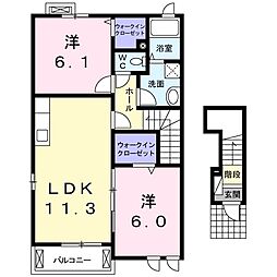 メゾン田園リバーサイドA館 2LDKの間取図画像