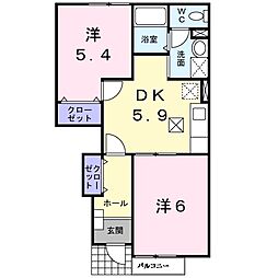 グランデ・パインヒルズC 2DKの間取図画像