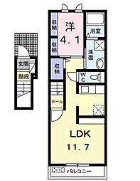 エスポワールIII 2階1LDKの間取り