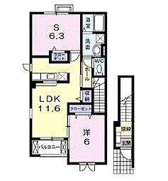 ソレイユ　イズミII 2階1SLDKの間取り