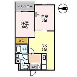 KUハイツ 2DKの間取図画像