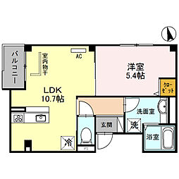 レジデンス京都洛央 2階1LDKの間取り