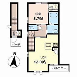 JR山陰本線 石原駅 徒歩12分の賃貸アパート 2階1LDKの間取り