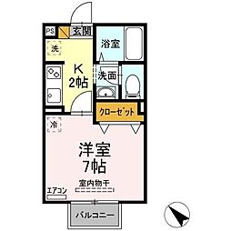 シャングリラ 2階1Kの間取り