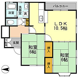 JR小浜線 若狭和田駅 徒歩10分の賃貸アパート 1階2LDKの間取り