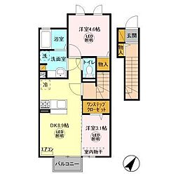 グリーンコートけやきＥ 2階2DKの間取り