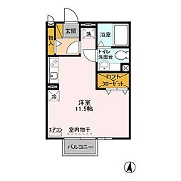 マロンハイム　Ａ・Ｂ 2階ワンルームの間取り