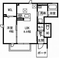 グラシューズ 1階1LDKの間取り
