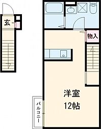 バローニB棟 2階ワンルームの間取り