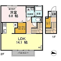 リッチ　カトレア 2階1LDKの間取り