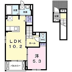 クロスロード北伊丹 1LDKの間取図画像