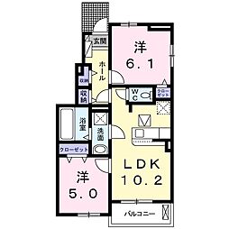 アンジュヴェール2 2LDKの間取図画像