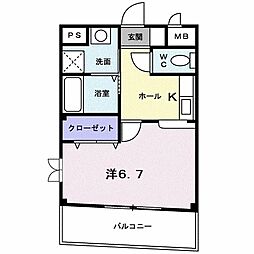 カサデローザ 1Kの間取図画像