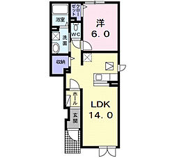 グロリアI 1階1LDKの間取り