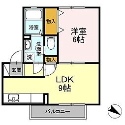 セジュールＳ　Ａ 1階1LDKの間取り
