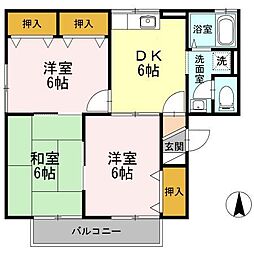 グリーンハイツ小山A棟 2階3DKの間取り