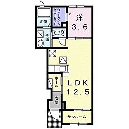 ポルトボヌールII 1階1LDKの間取り