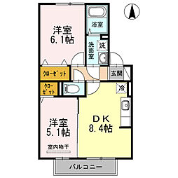 グリーンコーポユリA 2DKの間取図画像