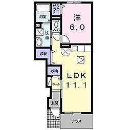 ボヌールエスパスIV番館 1階1LDKの間取り