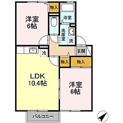 セジュールあいの　A棟 2階2LDKの間取り