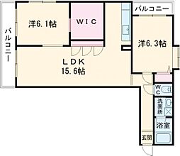 春陽館大野 5階2LDKの間取り