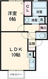 ロイヤルガーデン小佐世保　A棟 2階1LDKの間取り