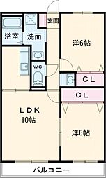 サンセリテ 2LDKの間取図画像