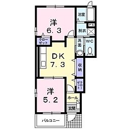 カレントハウスＣ 1階2DKの間取り