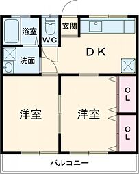 ライツ天神 2階2DKの間取り